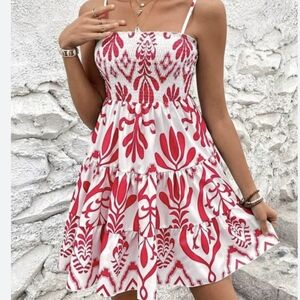 Chic Backless Red and White Dress